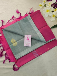 Pastel Green with Pink Pallu Handwoven Chinnalampattu Saree