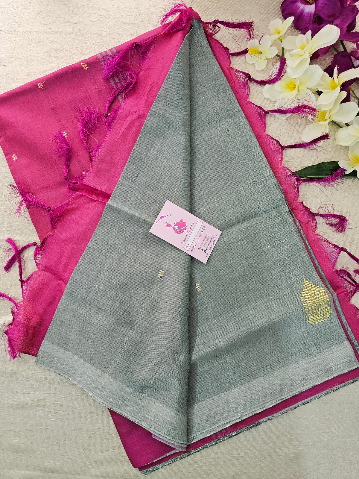 Pastel Green with Pink Pallu Handwoven Chinnalampattu Saree