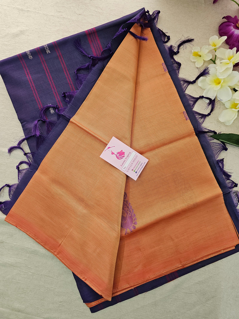 Dual Shade Orange with Dark Violet Pallu Handwoven Chinnalampattu Saree