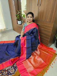 Handloom Pure Kanchi Silk Sarees - Blue with Reddish Orange