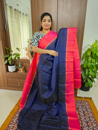 Handloom Pure Kanchi Silk Sarees - Blue with Reddish Orange