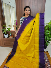 Handloom Pure Kanchi Silk Sarees - Yellow with Purple