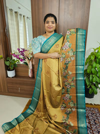 Semi Gadwal Silk Sarees with Digital Prints - Dual Shade Green cum Green with Sea Green