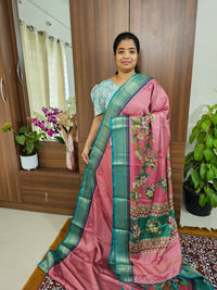 Semi Gadwal Silk Sarees with Digital Prints - Pink with Sea Green