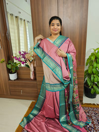 Semi Gadwal Silk Sarees with Digital Prints - Pink with Sea Green