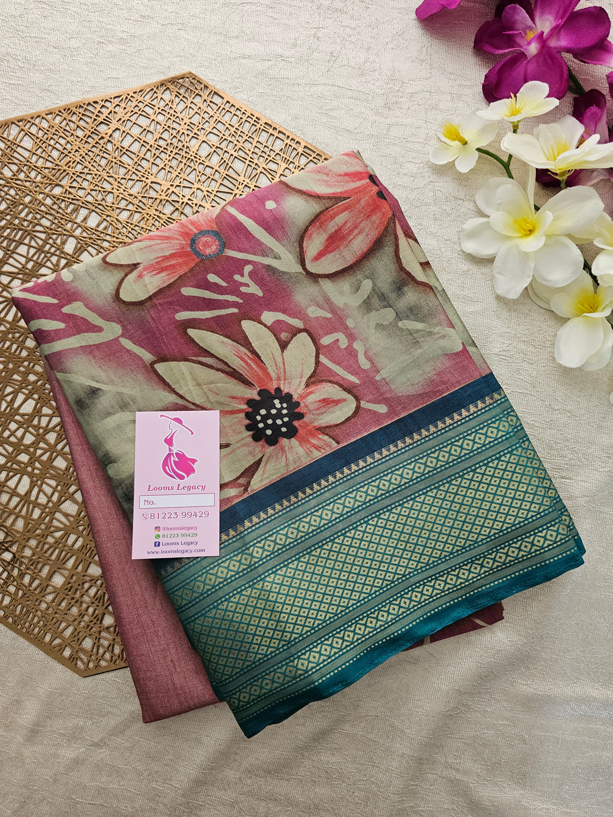 Semi Gadwal Silk Sarees with Digital Prints - Pink with Sea Green