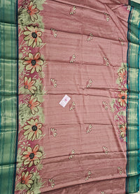 Semi Gadwal Silk Sarees with Digital Prints - Pink with Sea Green