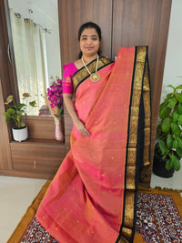 Dark Peach with Black Handloom Kanchi Silk Cotton