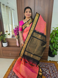 Dark Peach with Black Handloom Kanchi Silk Cotton