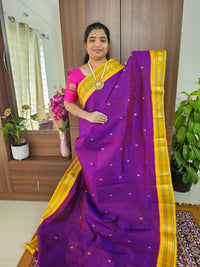 Purple with Yellow Handloom Kanchi Silk Cotton