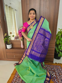 Sea Geeen with Violet Handloom Kanchi Silk Cotton