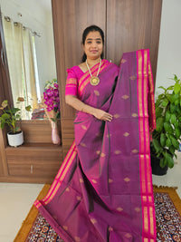 Dual Shade Pink cum Green with Pink  Pallu Handloom Kanchi Silk Cotton