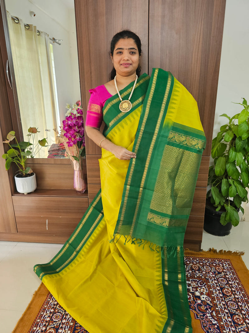 Lime Green with Green Pallu Thalampoo Korvai Border Handloom Kanchi Silk Cotton