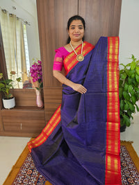 Royal Blue with Red Pallu Korvai Border Handloom Kanchi Silk Cotton