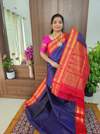 Royal Blue with Red Pallu Korvai Border Handloom Kanchi Silk Cotton