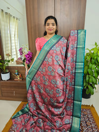 Semi Gadwal Silk Sarees with Digital Prints - Pink with Sea Green