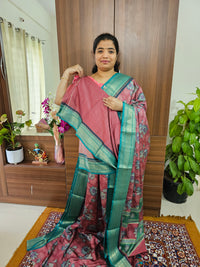 Semi Gadwal Silk Sarees with Digital Prints - Pink with Sea Green