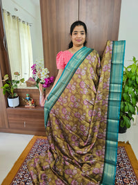 Semi Gadwal Silk Sarees with Digital Prints -  Mehndi Green with Sea Green