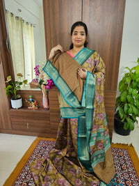 Semi Gadwal Silk Sarees with Digital Prints -  Mehndi Green with Sea Green