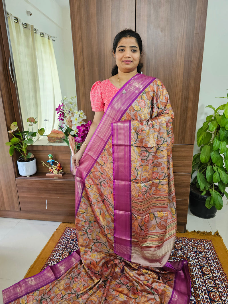 Semi Gadwal Silk Sarees with Digital Prints - Onion Pink with Purple