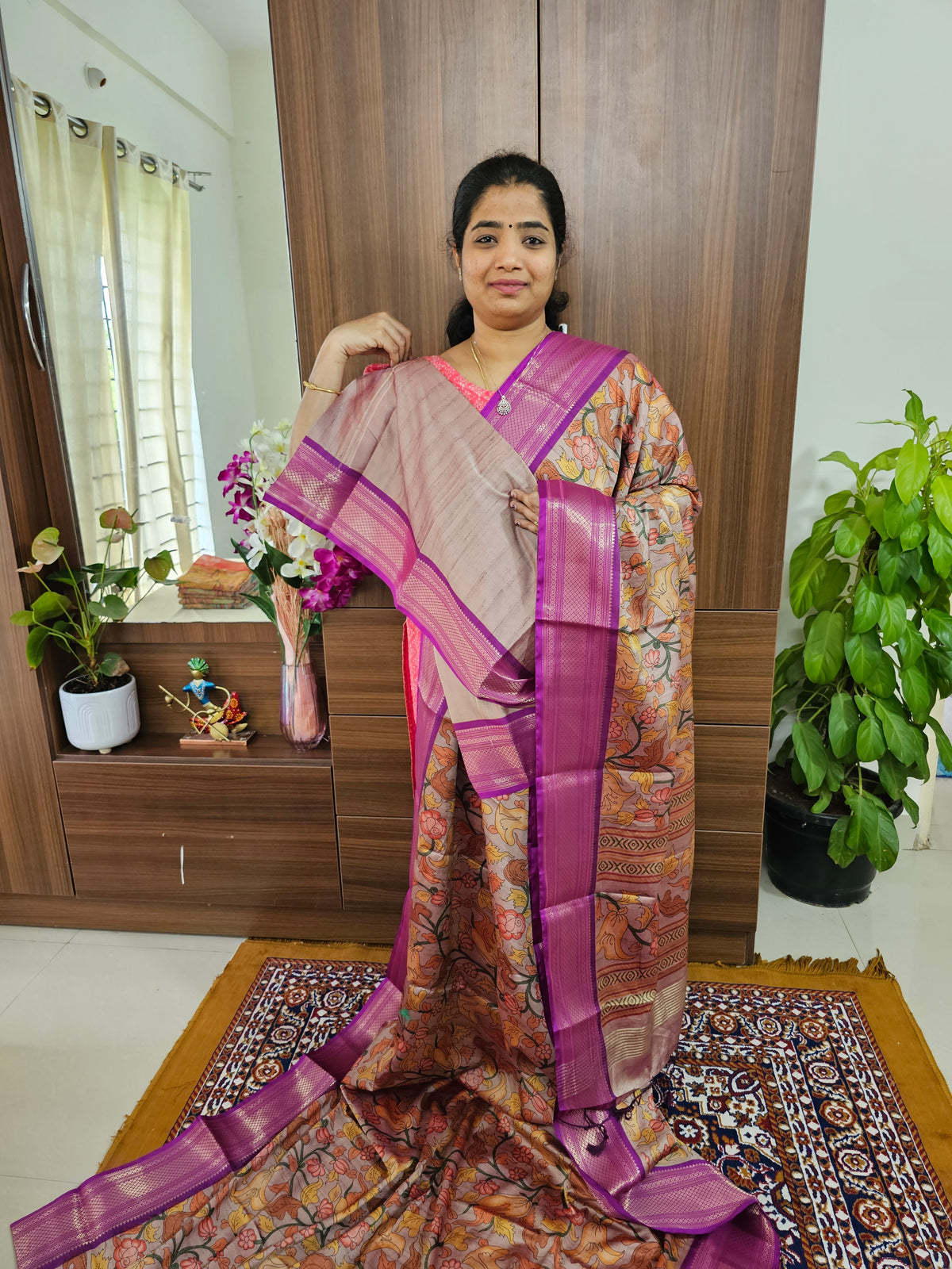 Semi Gadwal Silk Sarees with Digital Prints - Onion Pink with Purple