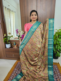 Semi Gadwal Silk Sarees with Digital Prints - Brown with Sea Green