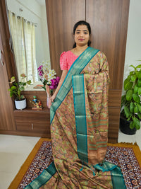 Semi Gadwal Silk Sarees with Digital Prints - Brown with Sea Green