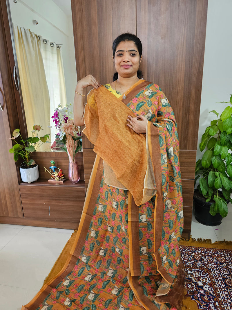 Semi Chanderi Saree - Mustard Yellow