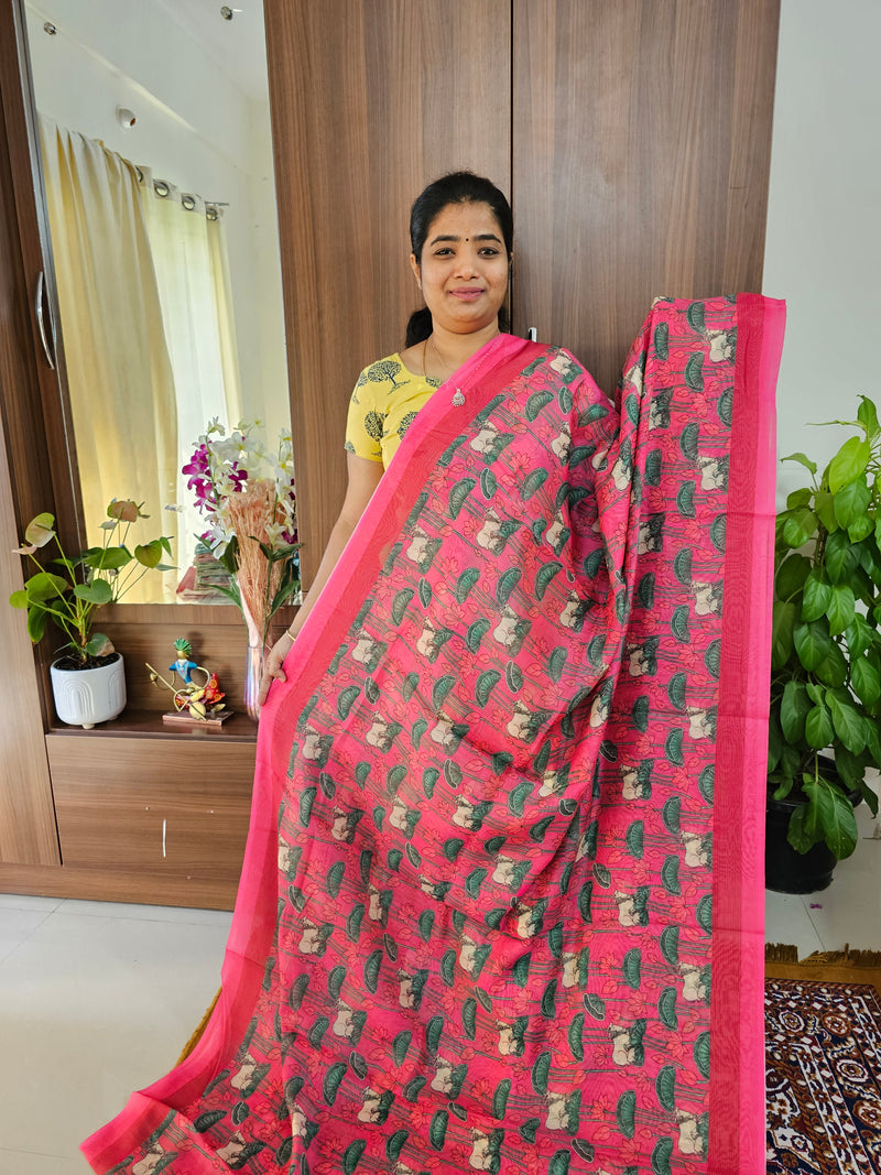 Semi Chanderi Saree - Pink