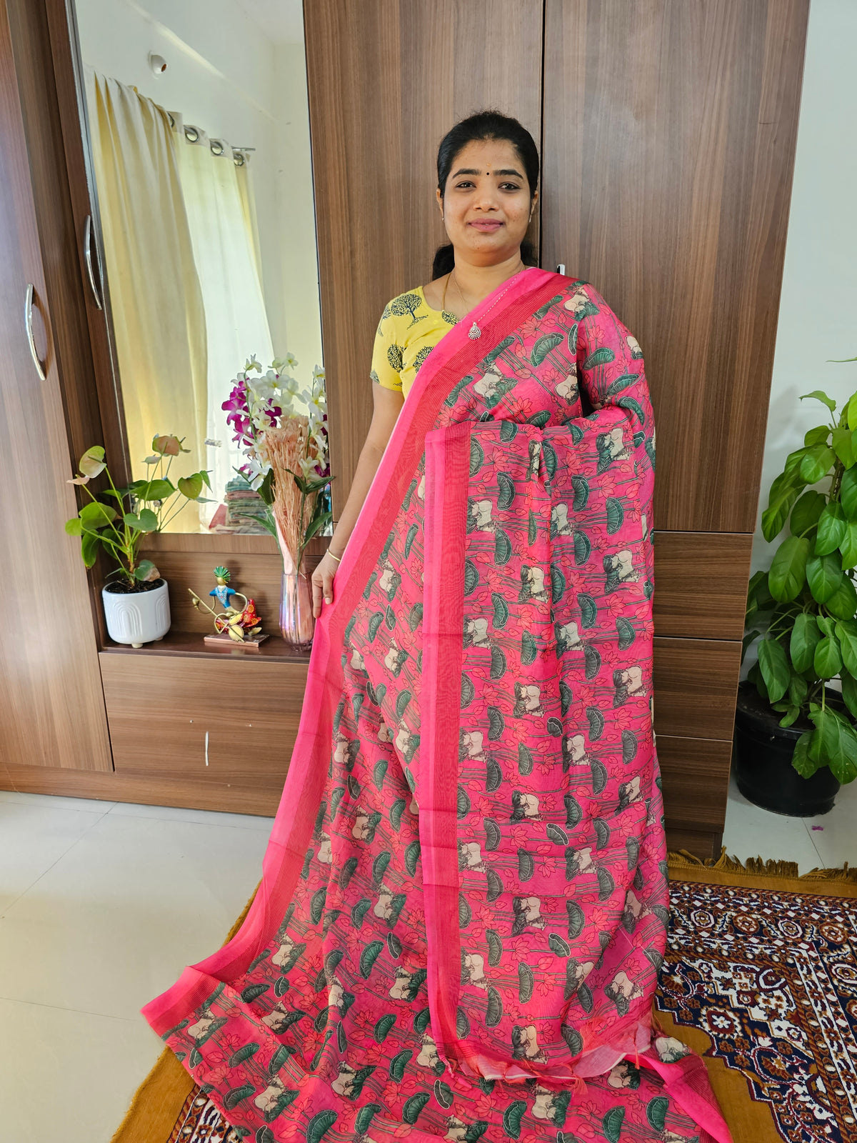 Semi Chanderi Saree - Pink