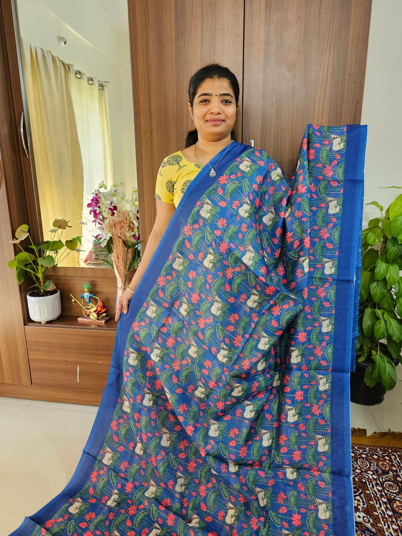 Semi Chanderi Saree - Blue