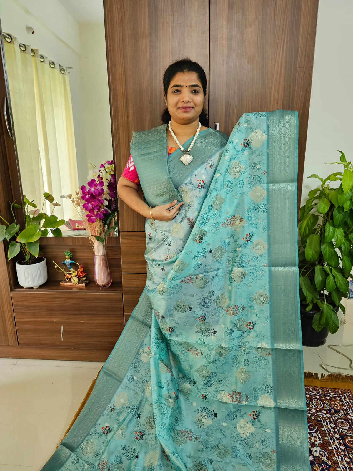 Banarasi Satin Silk Sarees - Sea Blue