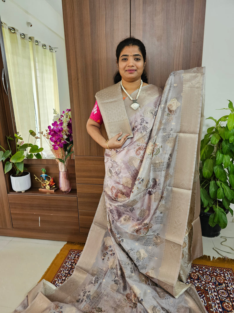 Banarasi Satin Silk Sarees - Oyster Grey
