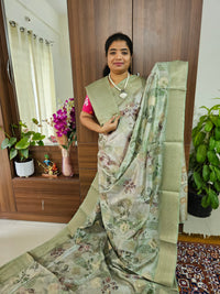 Banarasi Satin Silk Sarees - Pastel Olive Green