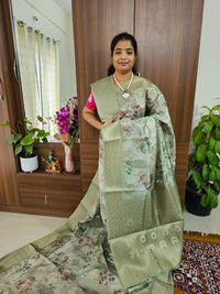 Banarasi Satin Silk Sarees - Pastel Olive Green