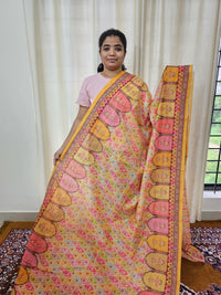 Semi Chanderi Saree with Kantha Embroidery Work - Multi Shade Yellow