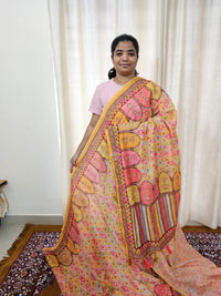 Semi Chanderi Saree with Kantha Embroidery Work - Multi Shade Yellow