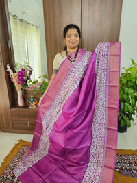 Monochrome Purple Handwoven Tussar Silk Saree with Zari Border