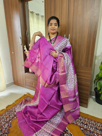 Monochrome Purple Handwoven Tussar Silk Saree with Zari Border