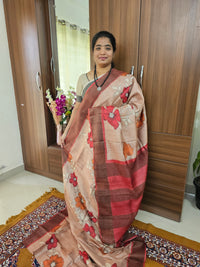 Beige with Red Handwoven Tussar Silk Saree with Zari Border