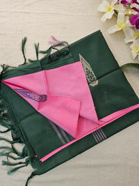 Pink with Bottle Green Pallu Handwoven Chinnalampattu Saree