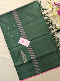 Pink with Bottle Green Pallu Handwoven Chinnalampattu Saree