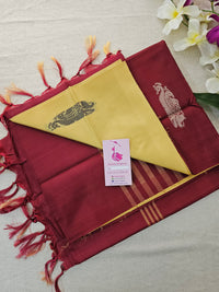 Yellow with Maroon Pallu Handwoven Chinnalampattu Saree