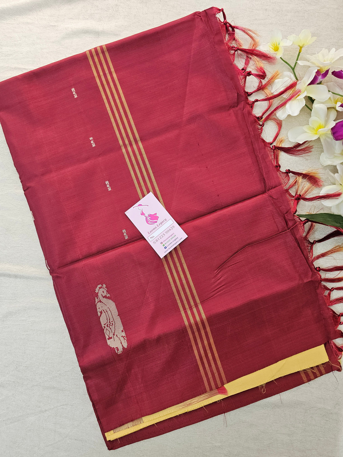 Yellow with Maroon Pallu Handwoven Chinnalampattu Saree