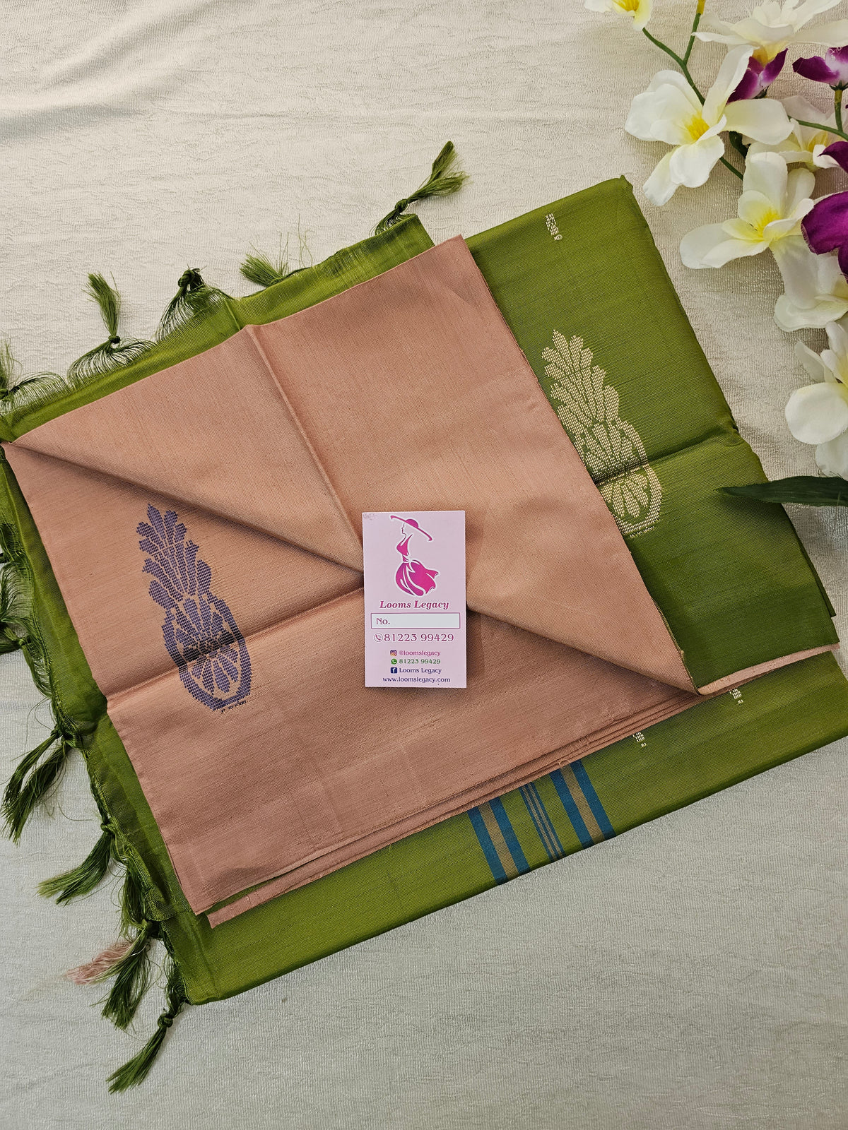 Onion Pink with Green Pallu Handwoven Chinnalampattu Saree