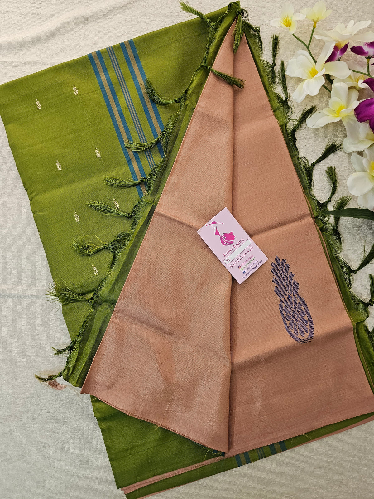 Onion Pink with Green Pallu Handwoven Chinnalampattu Saree