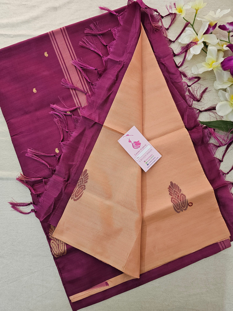 Cream with Purple Pallu Handwoven Chinnalampattu Saree