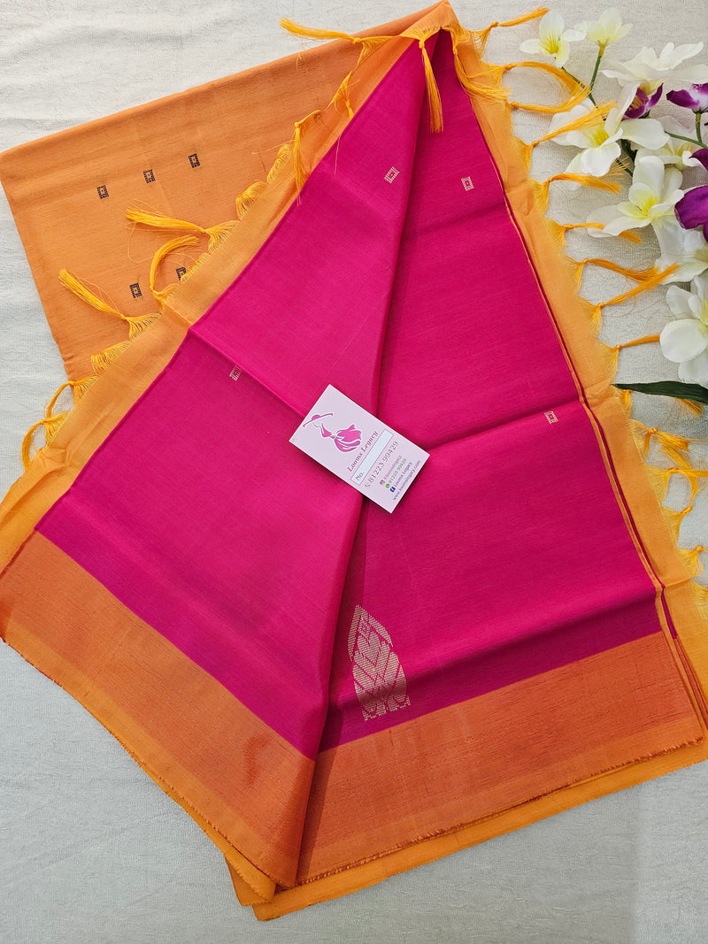 Pink with Mustrd Yellow Pallu Handwoven Chinnalampattu Saree