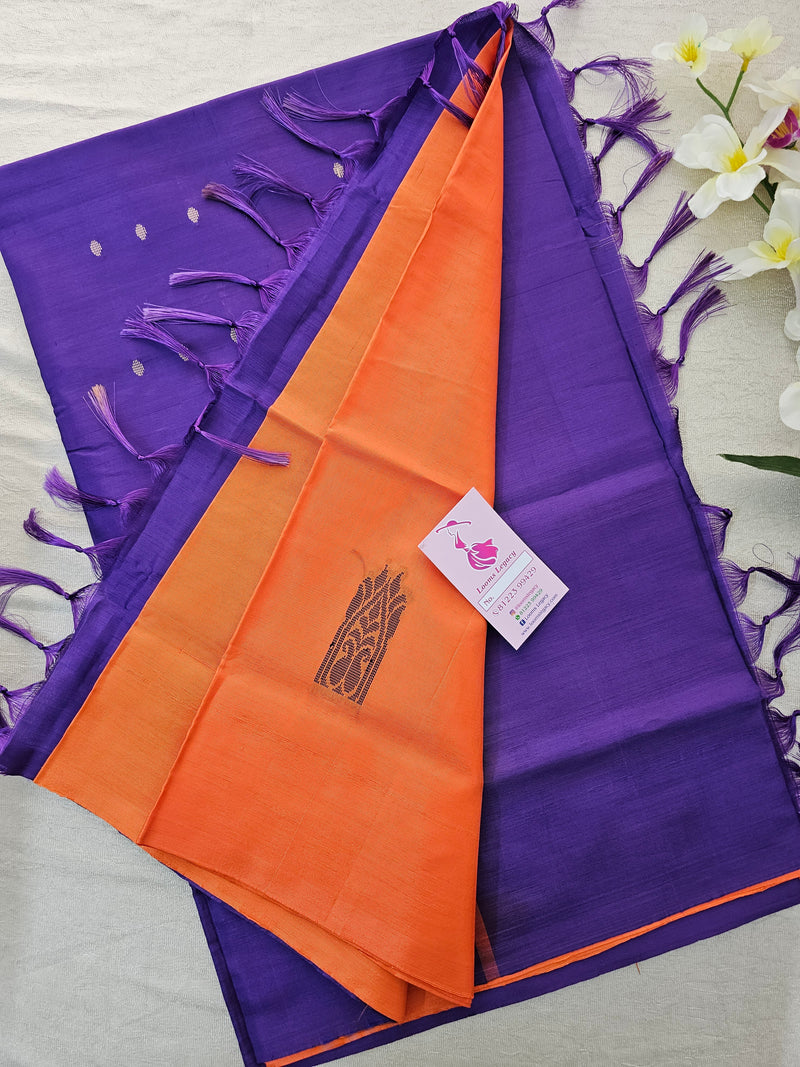 Orange with Violet Pallu Handwoven Chinnalampattu Saree