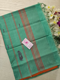 Dark Orange with Sea Green Pallu Handwoven Chinnalampattu Saree